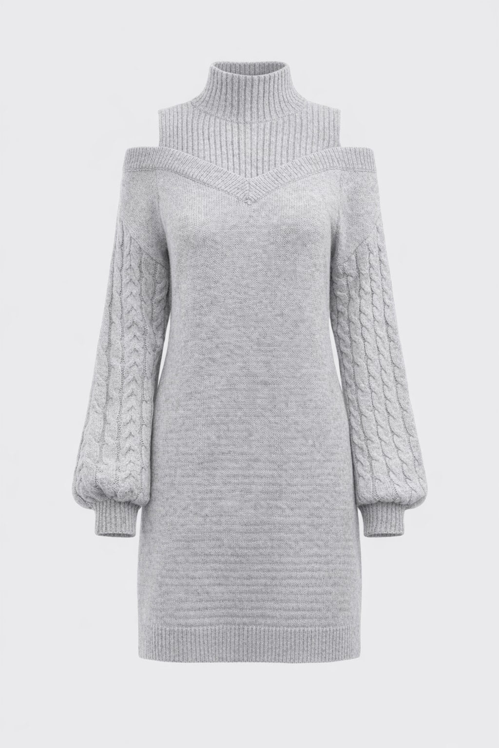 Polyester Sweater Dress With Cold Shoulder Cutouts - 1