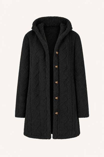 Black textured button front coat