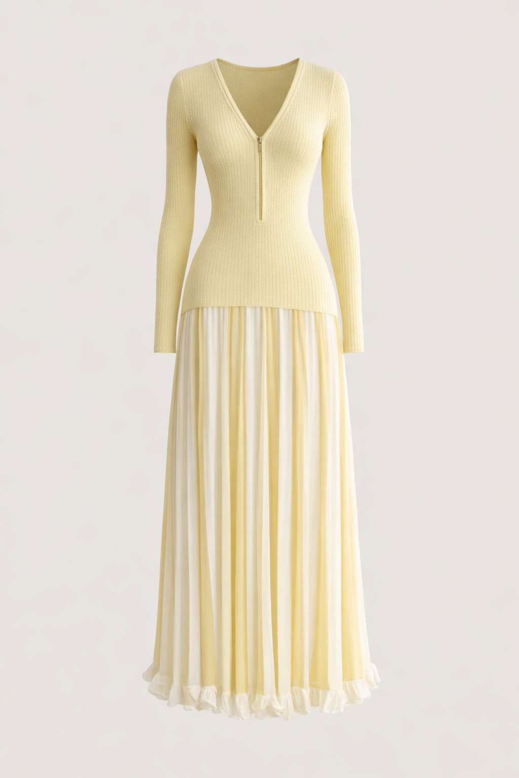 Polyester Knitted Dress with V Neck And Patchwork Stripes - 1
