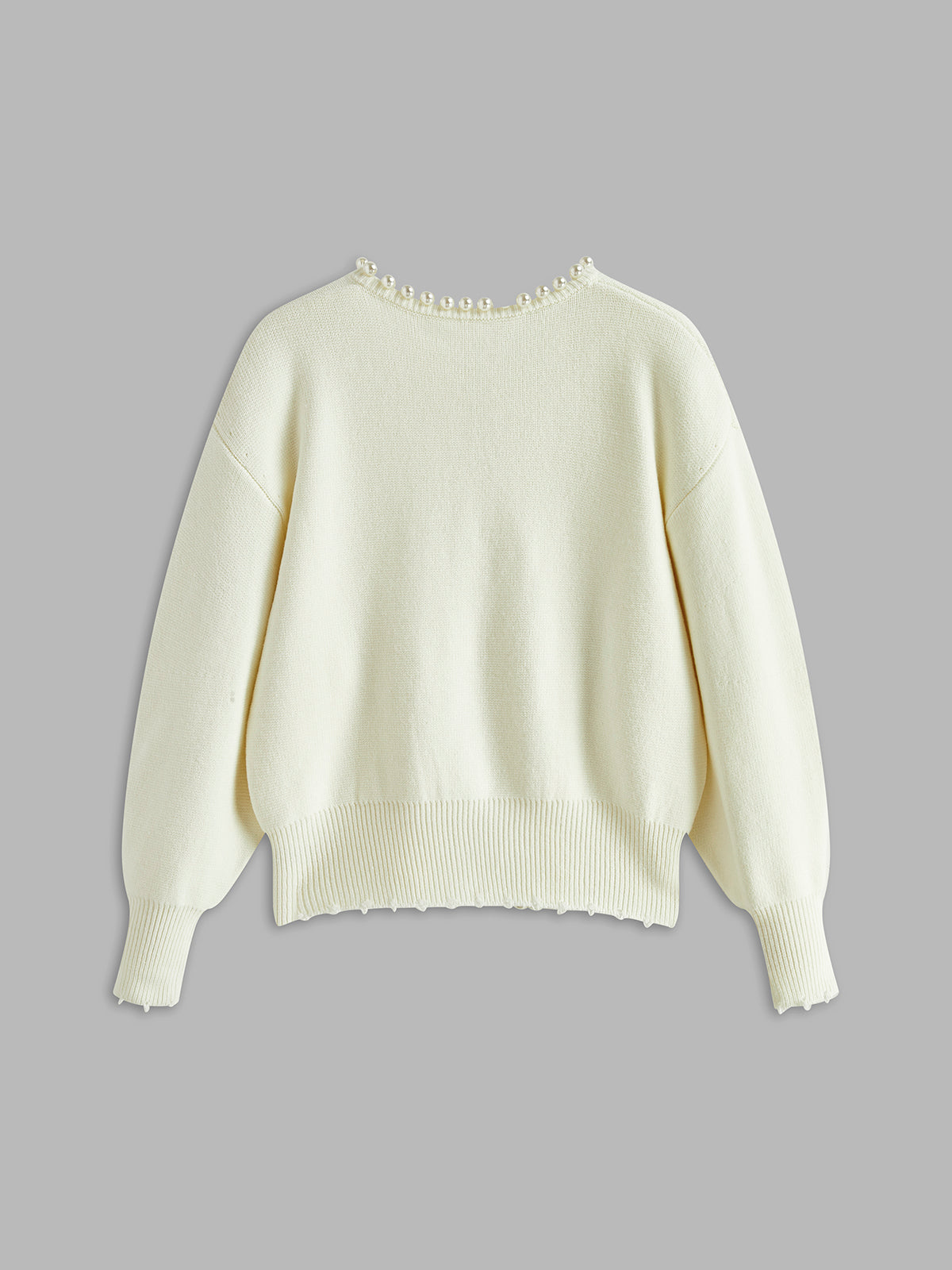 White knit cardigan with pearl trim - view 6