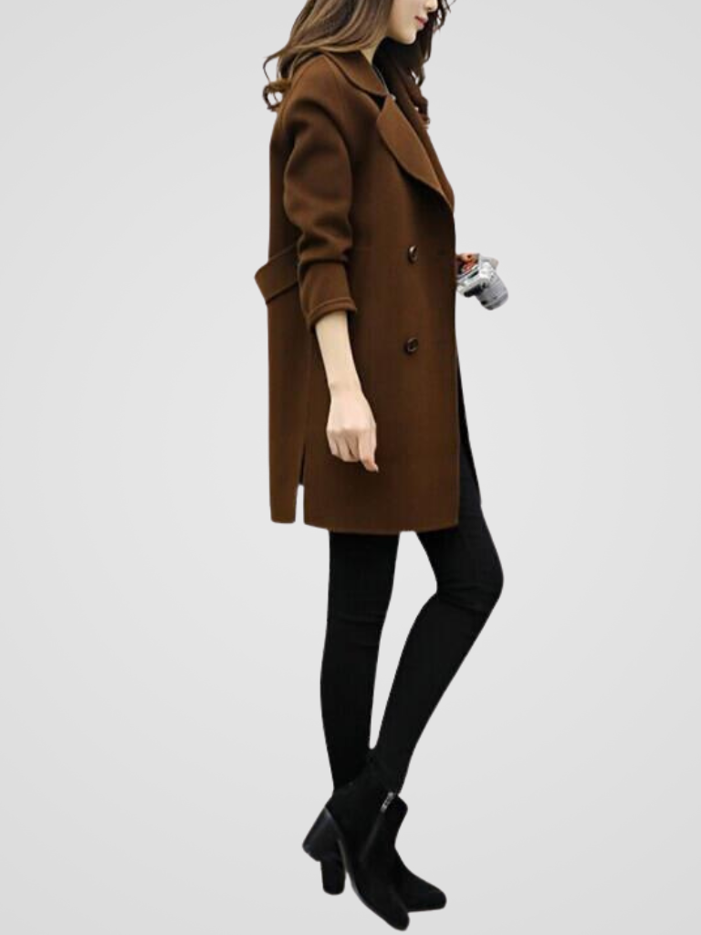 Double-Breasted Longline Coat with Notched Lapels - view 6