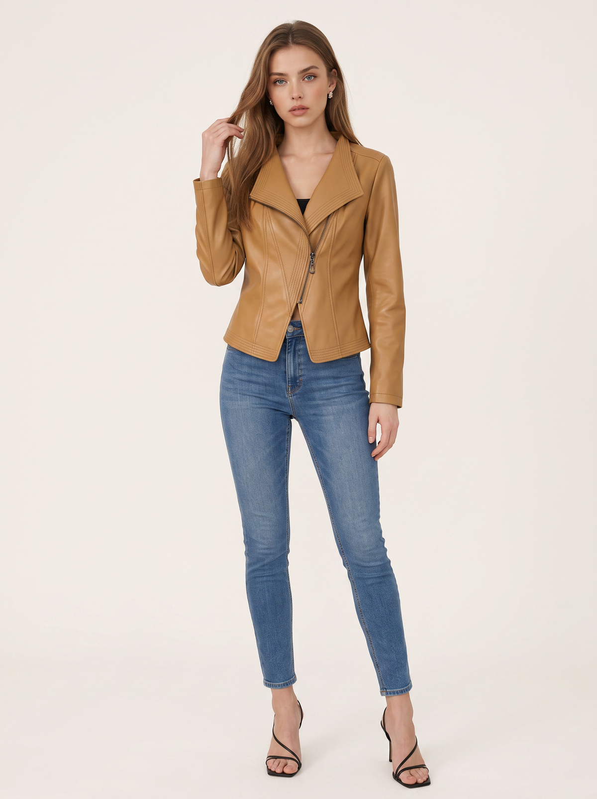 Vegan leather jacket with asymmetrical zip - view 5