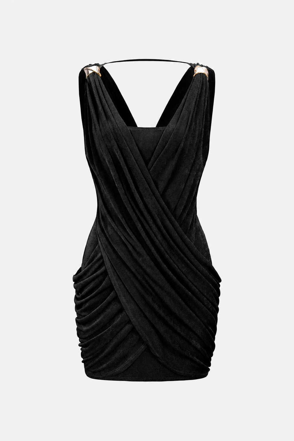 Ruched jersey mini dress with crossover V-neck - view 6
