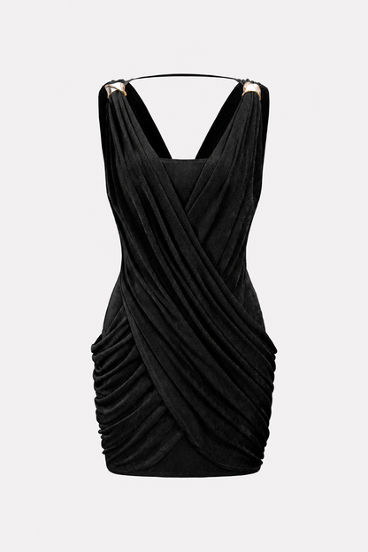 Ruched jersey mini dress with crossover V-neck - view 6