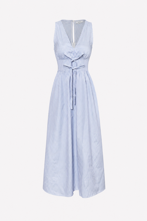 Blue Striped Maxi Dress with Tie Front