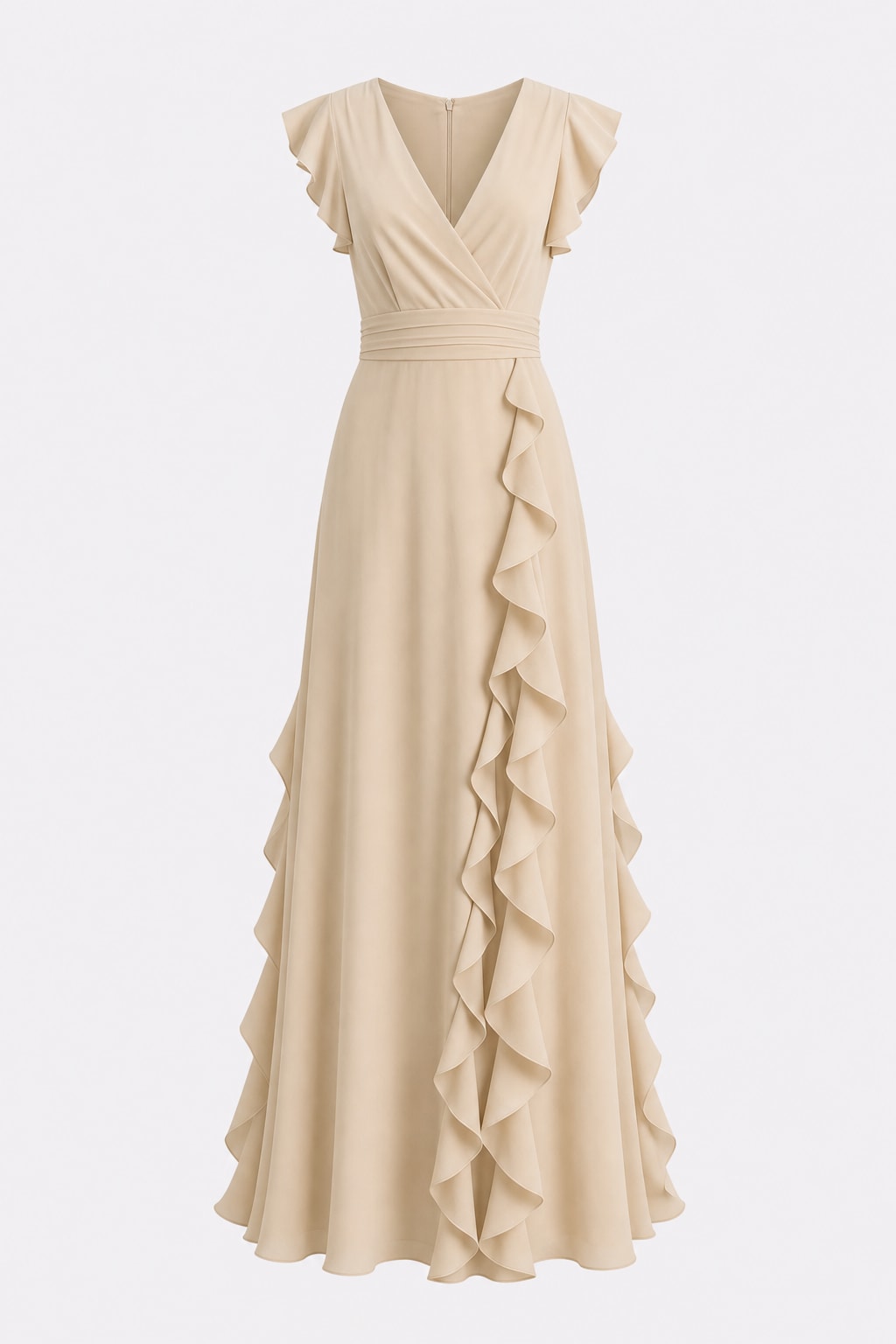Woven Ruffle Maxi Dress with Wrap Neckline - 1