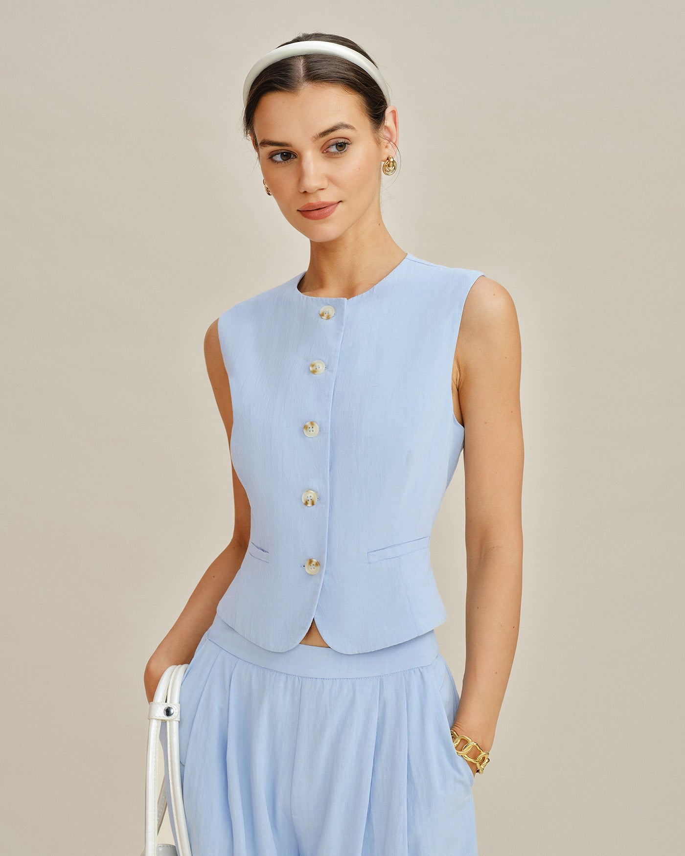 Blue Slim-Fit Vest with Pockets - view 2