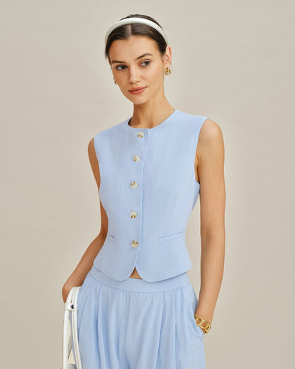 Blue Slim-Fit Vest with Pockets - view 2