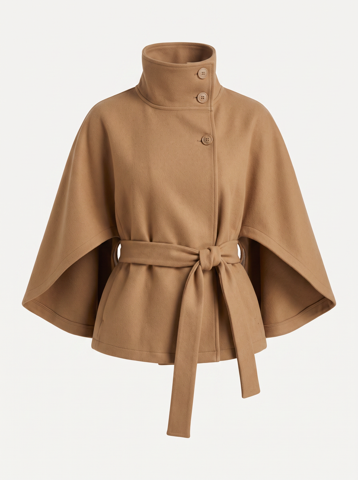 High Collar Cape Coat with Belted Waist