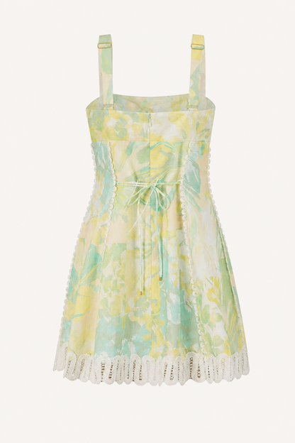Lace-Up Back Linen Blend Mini Dress