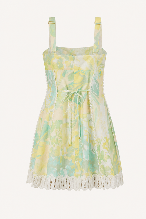 Lace-Up Back Linen Blend Mini Dress