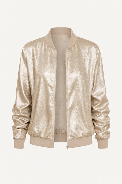 Cropped Bomber Jacket with High Funnel Neck