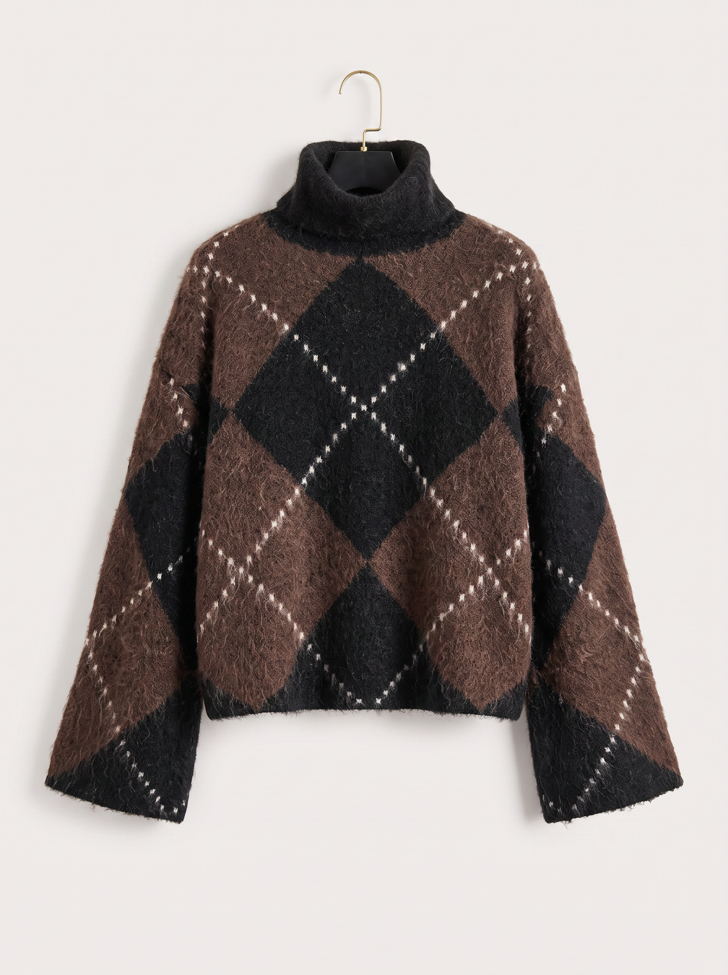 Wool-blend argyle turtleneck sweater