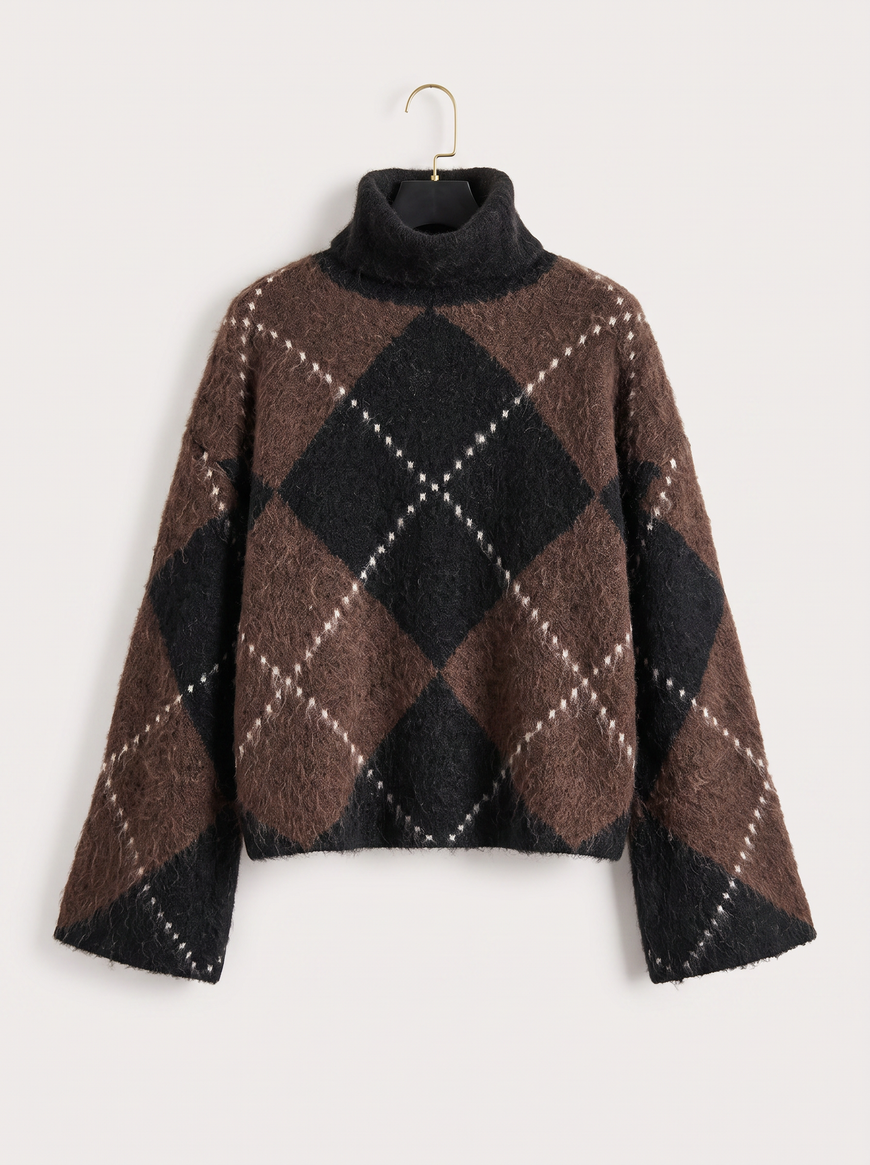 Wool-blend argyle turtleneck sweater
