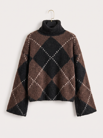 Wool-blend argyle turtleneck sweater