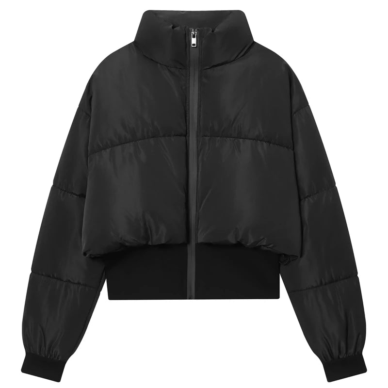 Cozy Quilted Padded Crop Jacket With High Neck - 4