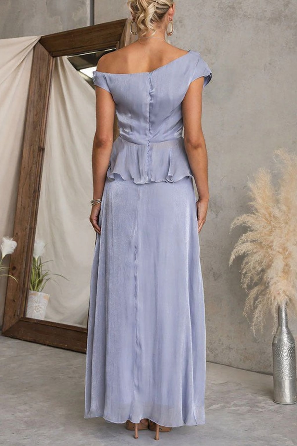 Polyester Set With One-Shoulder Ruched Top & Flare Skirt - 12