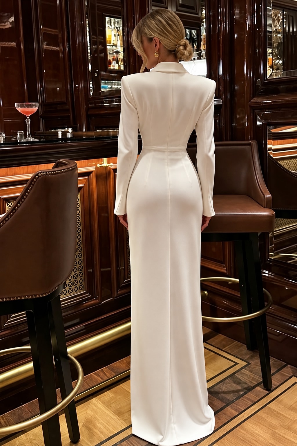 Polyester Maxi Dress Structured Suit Collar - 4