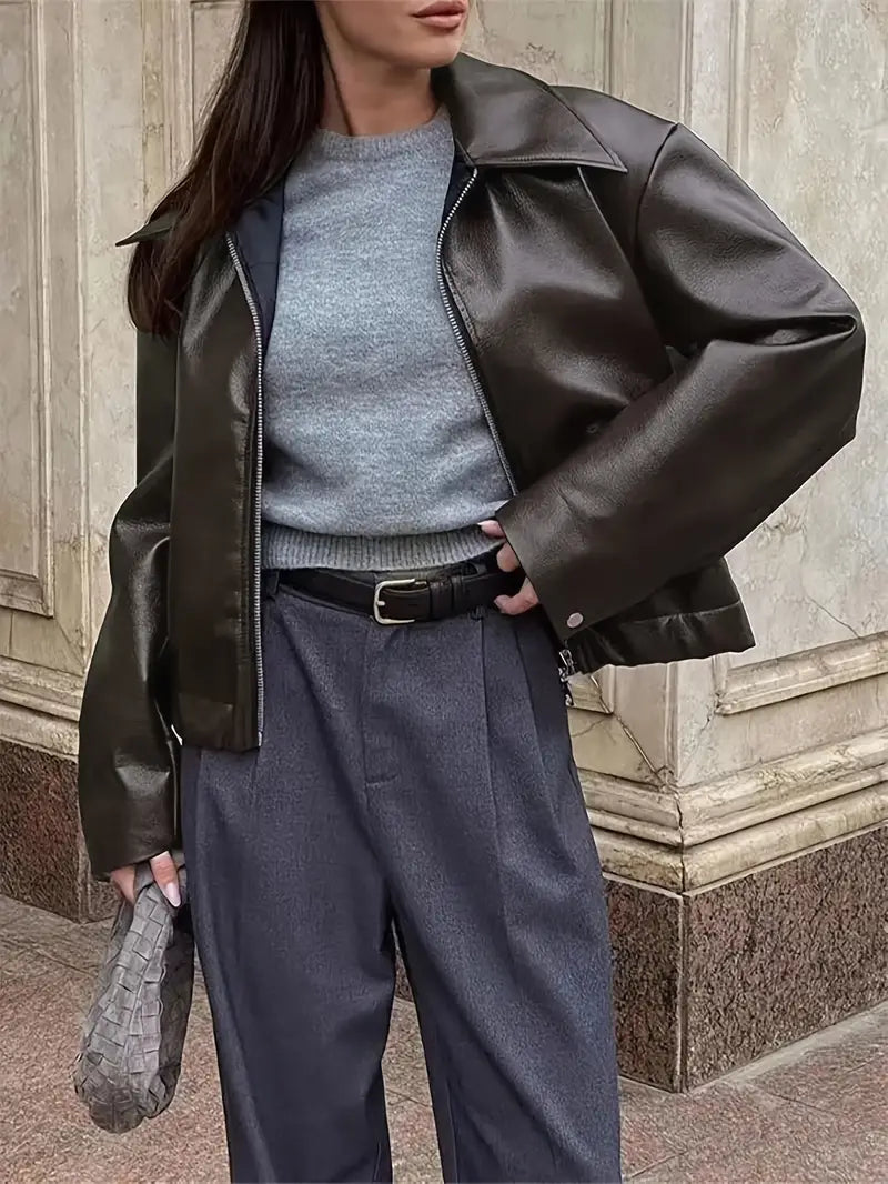 Coated Bomber Jacket with Point Collar - view 17
