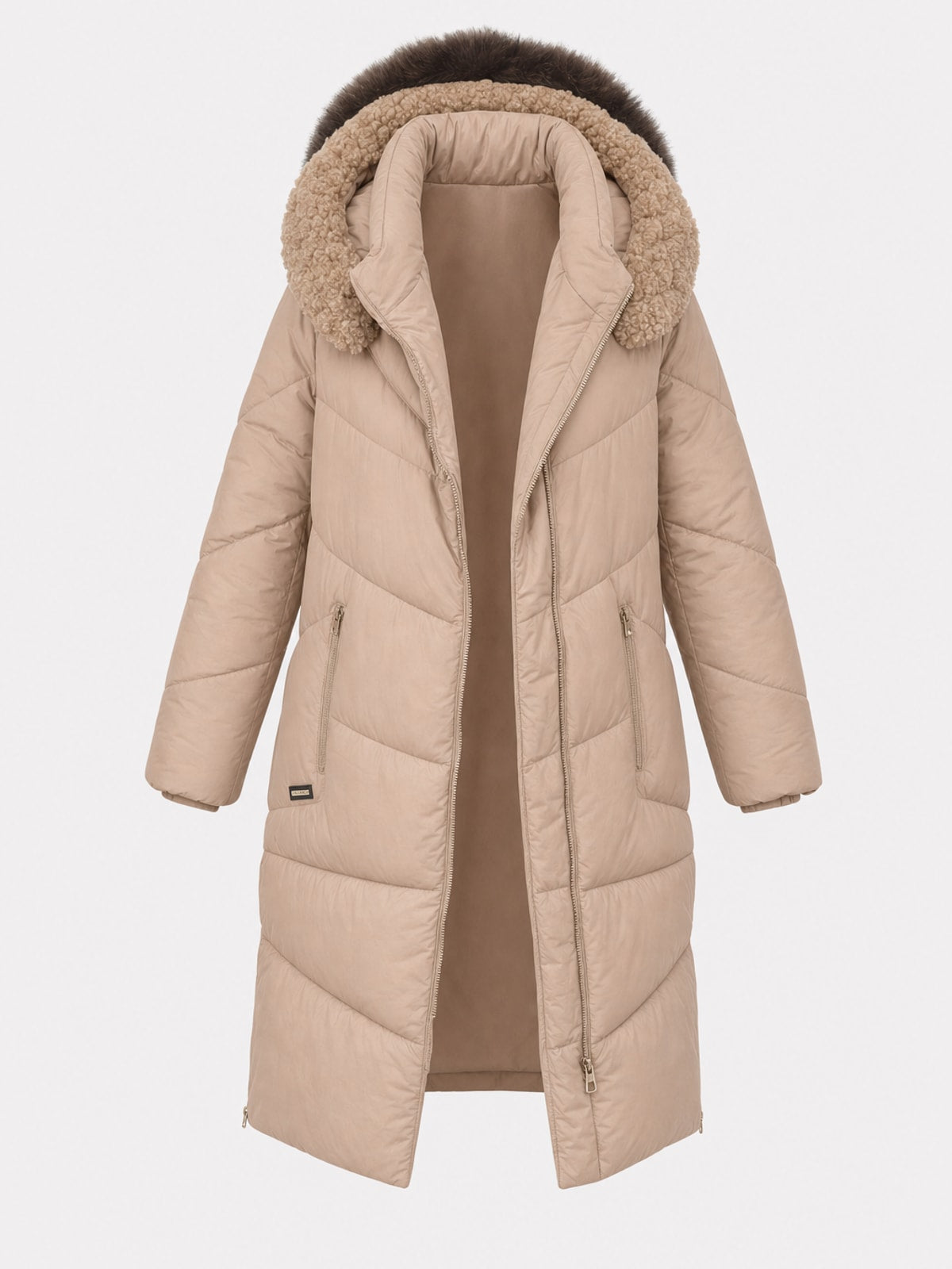 Warm Quilted Hooded Coat With Below Hip Length - 1