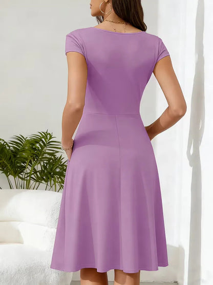 Stretch V-neck fit and flare midi dress - view 8