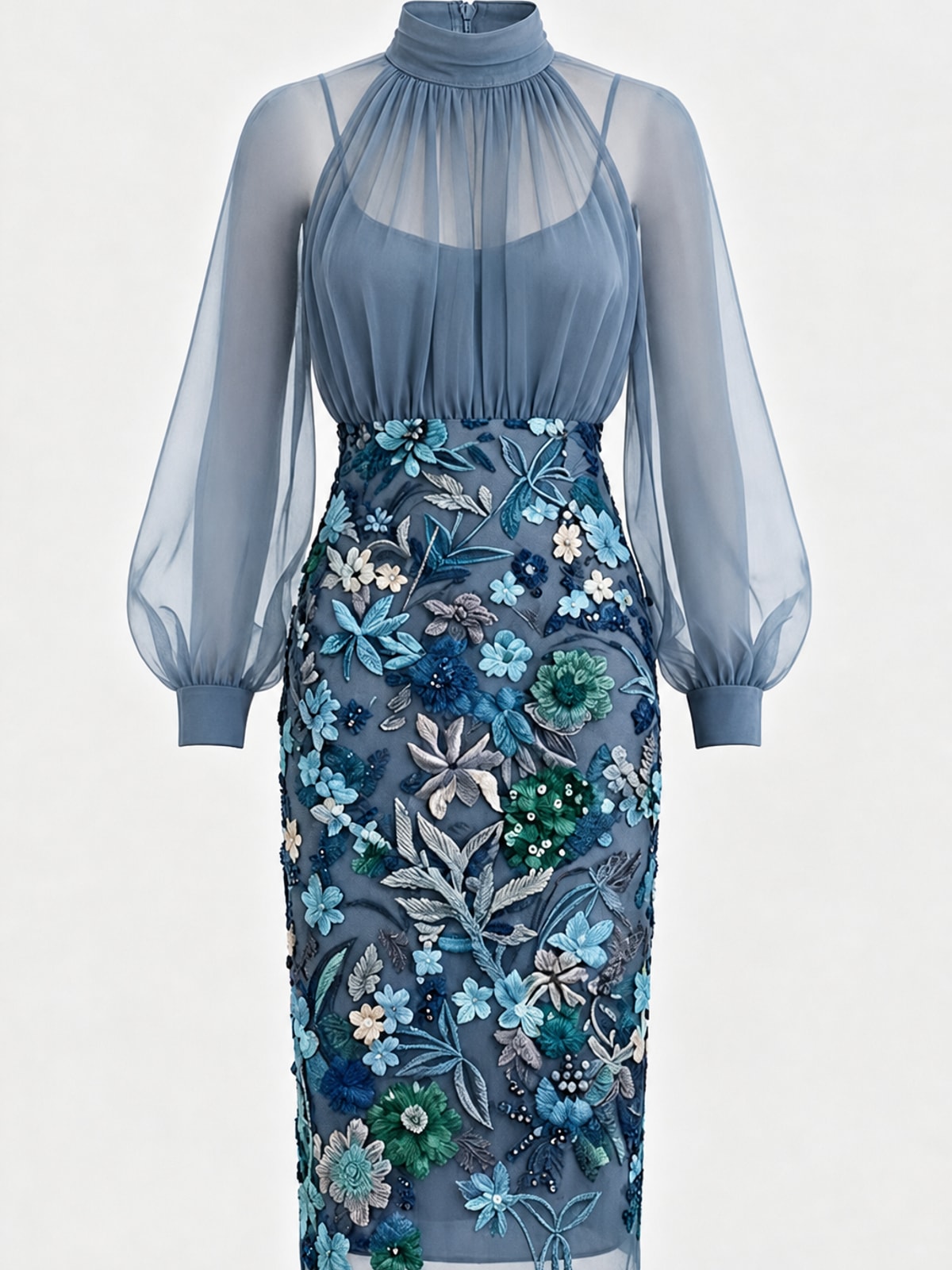 Effortless Chiffon Midi Dress With Lantern Sleeves - 1