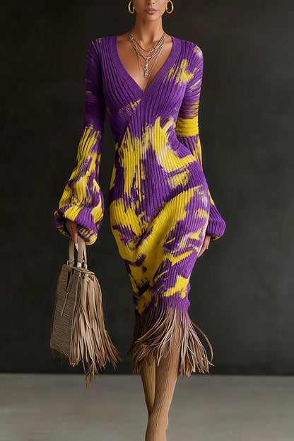 V-Neck Tassel Hem Midi Dress - view 11