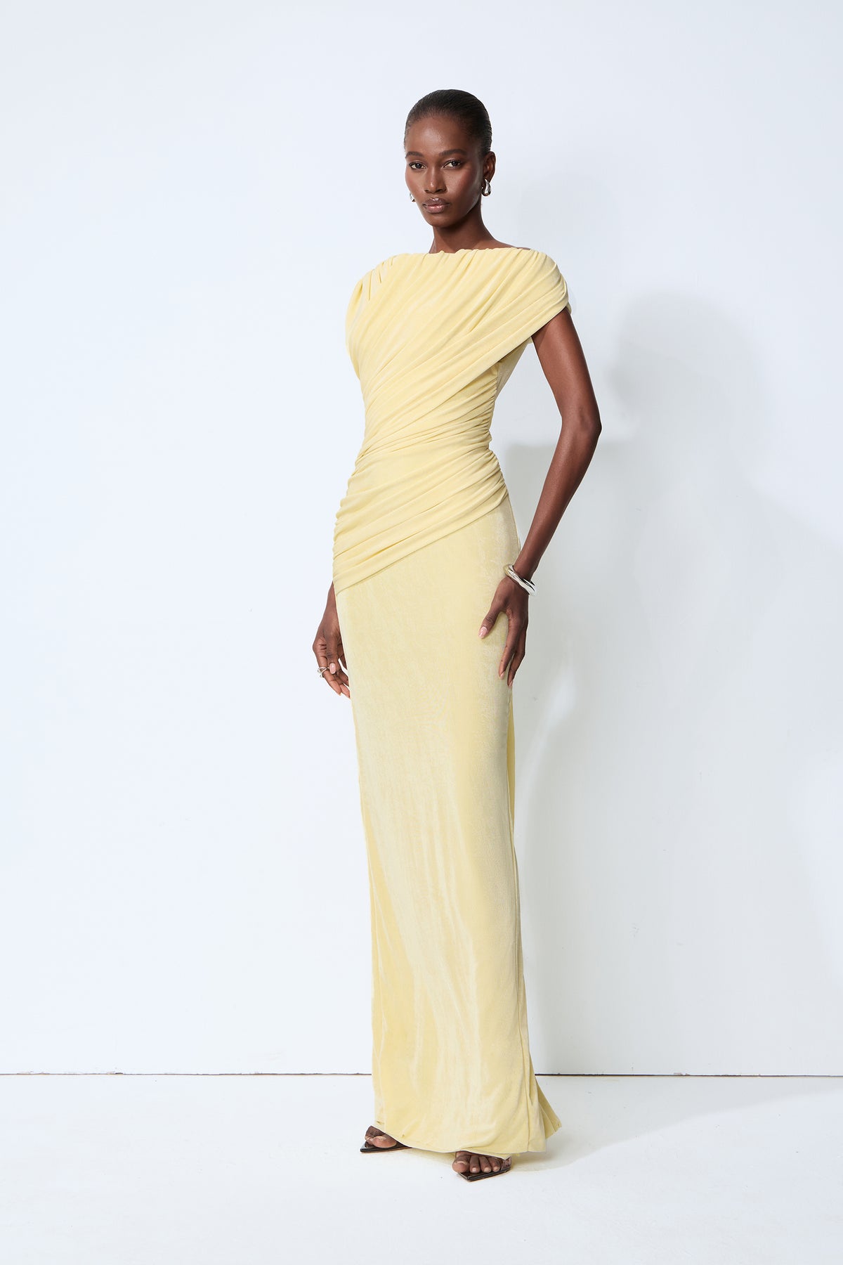 Yellow off-shoulder ruched maxi dress - view 5