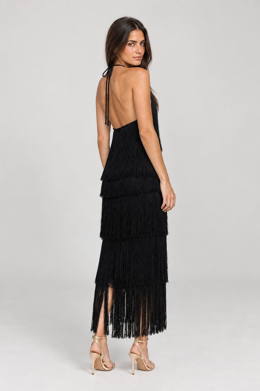 Midi Party Dress with Elegant Fringe Detail - 12