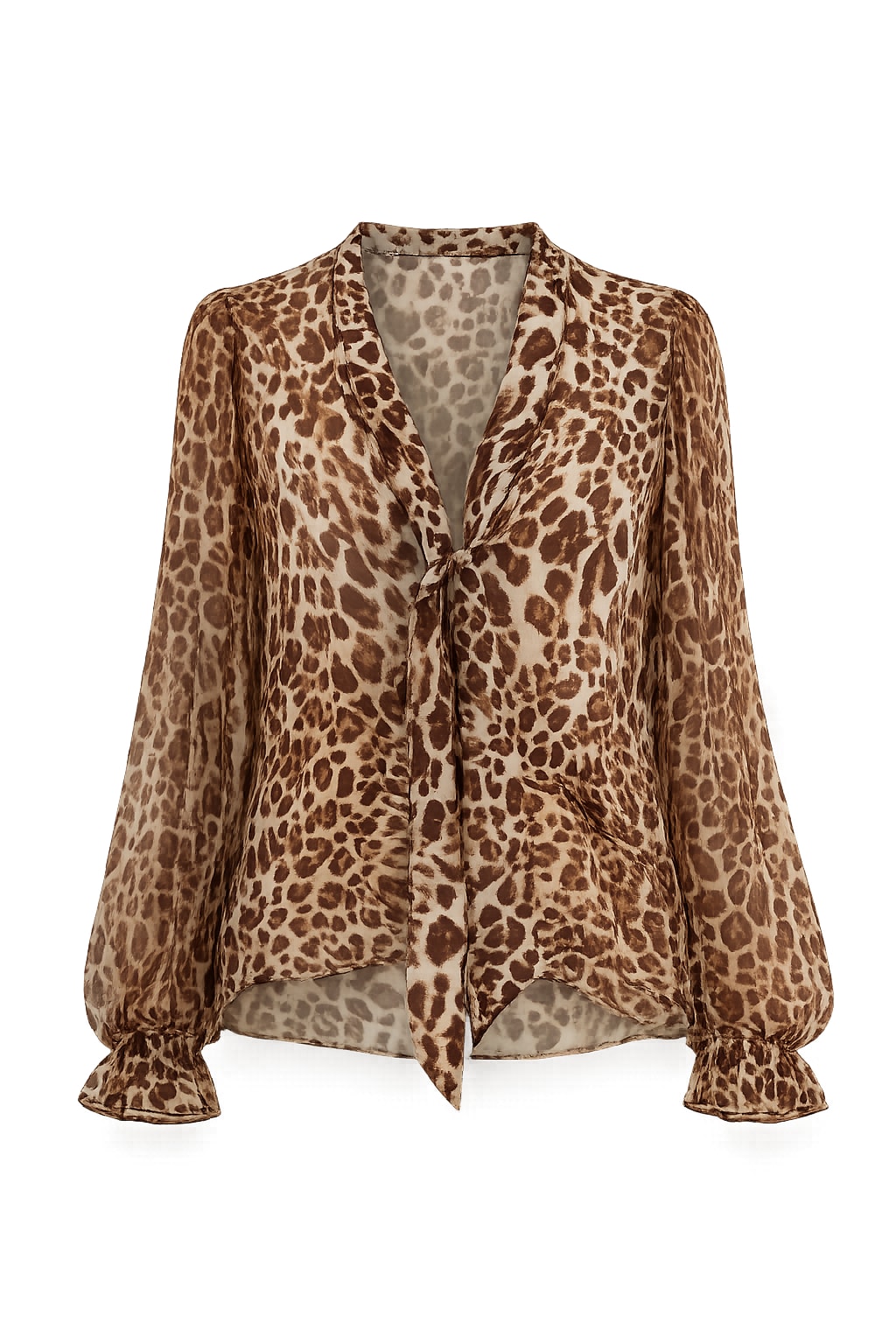 Chiffon Blouse With V-Neck And Sheer Bow-Tie Detail - 1