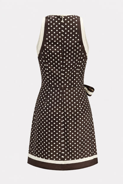 Brown satin polka dot tie-waist mini dress - view 5