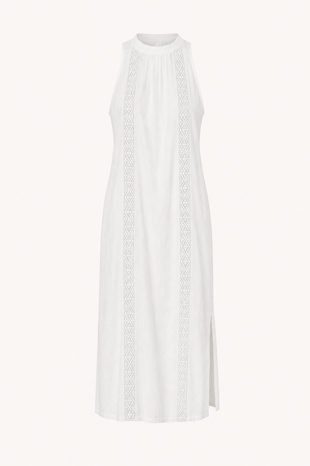 Mao Collar Linen Blend Midi Dress