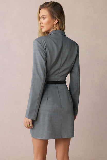 Belted Mini Dress With Notched Lapel - view 4
