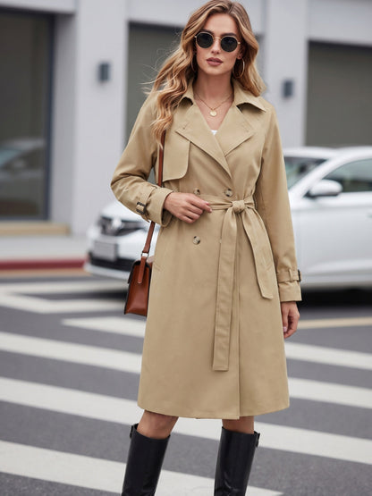 Khaki Double-Breasted Belted Trench Coat - view 4
