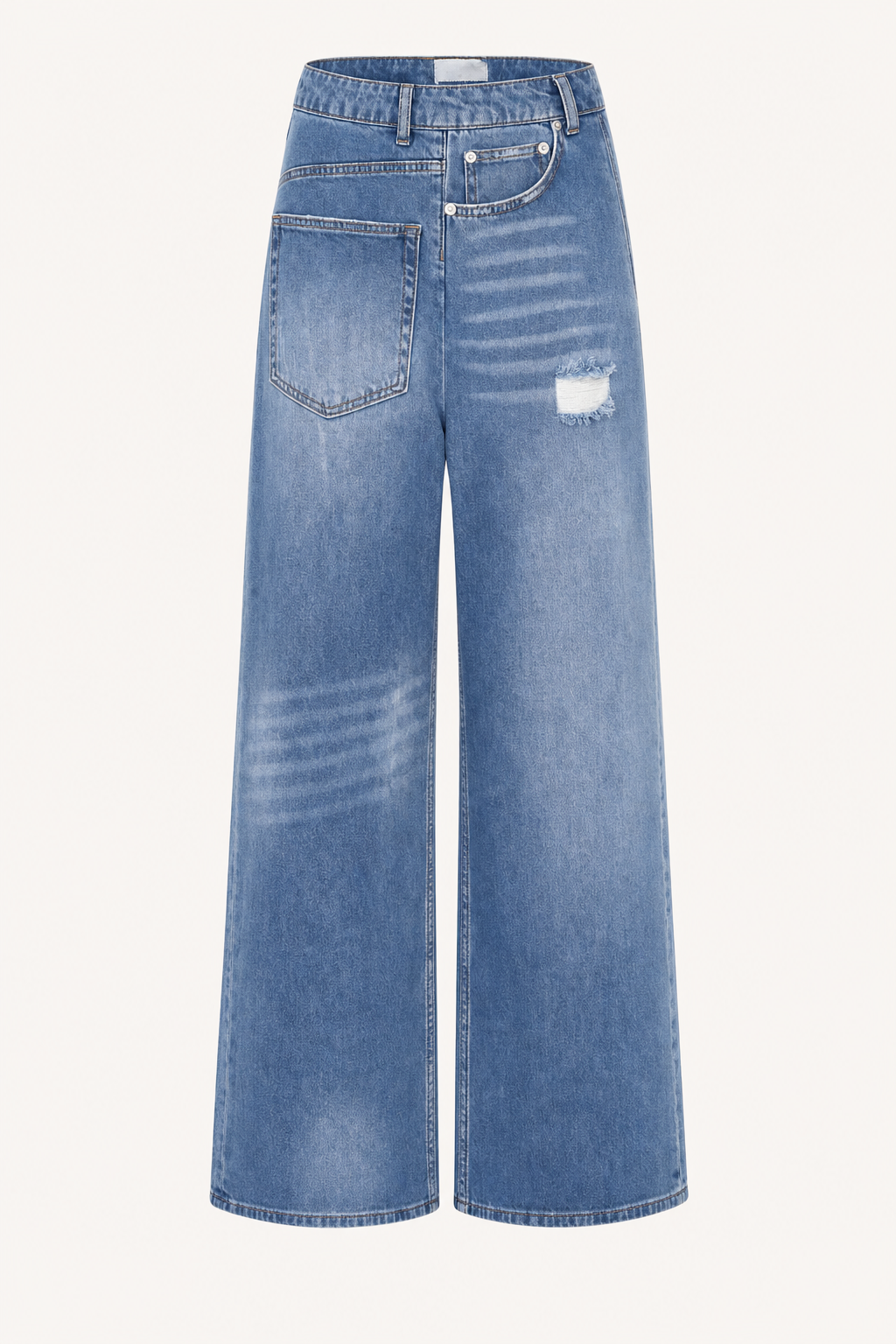 Distressed Wide Leg Jeans, Asymmetrical Pockets