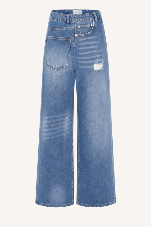Distressed Wide Leg Jeans, Asymmetrical Pockets