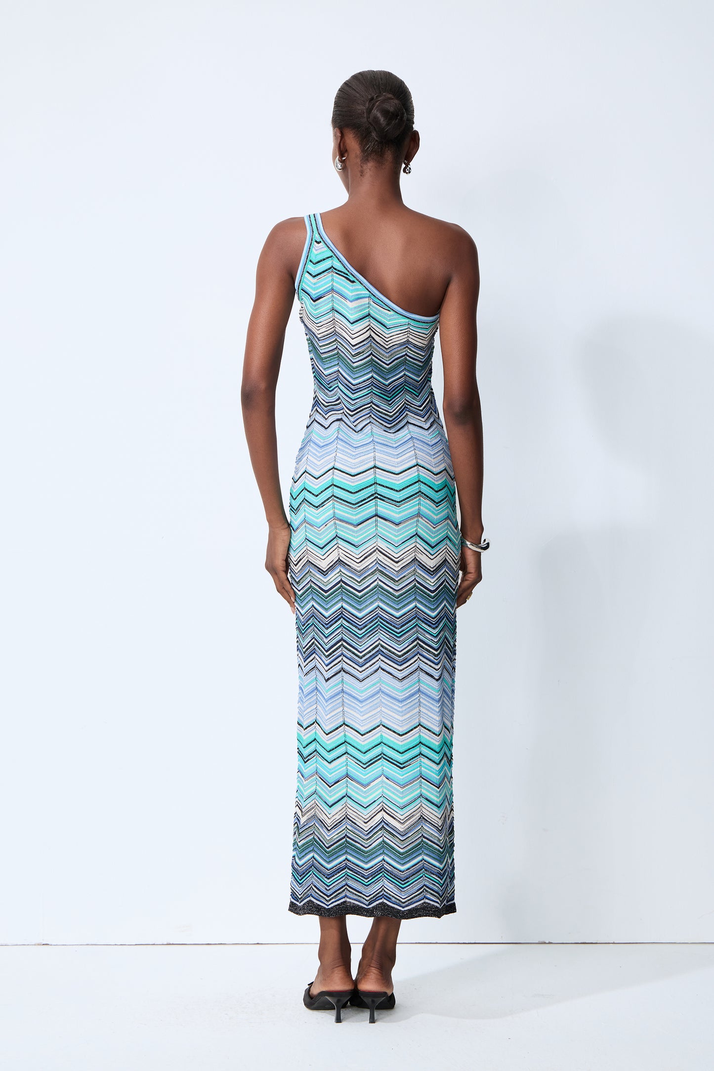 Chevron Knit One-Shoulder Midi Dress - view 4