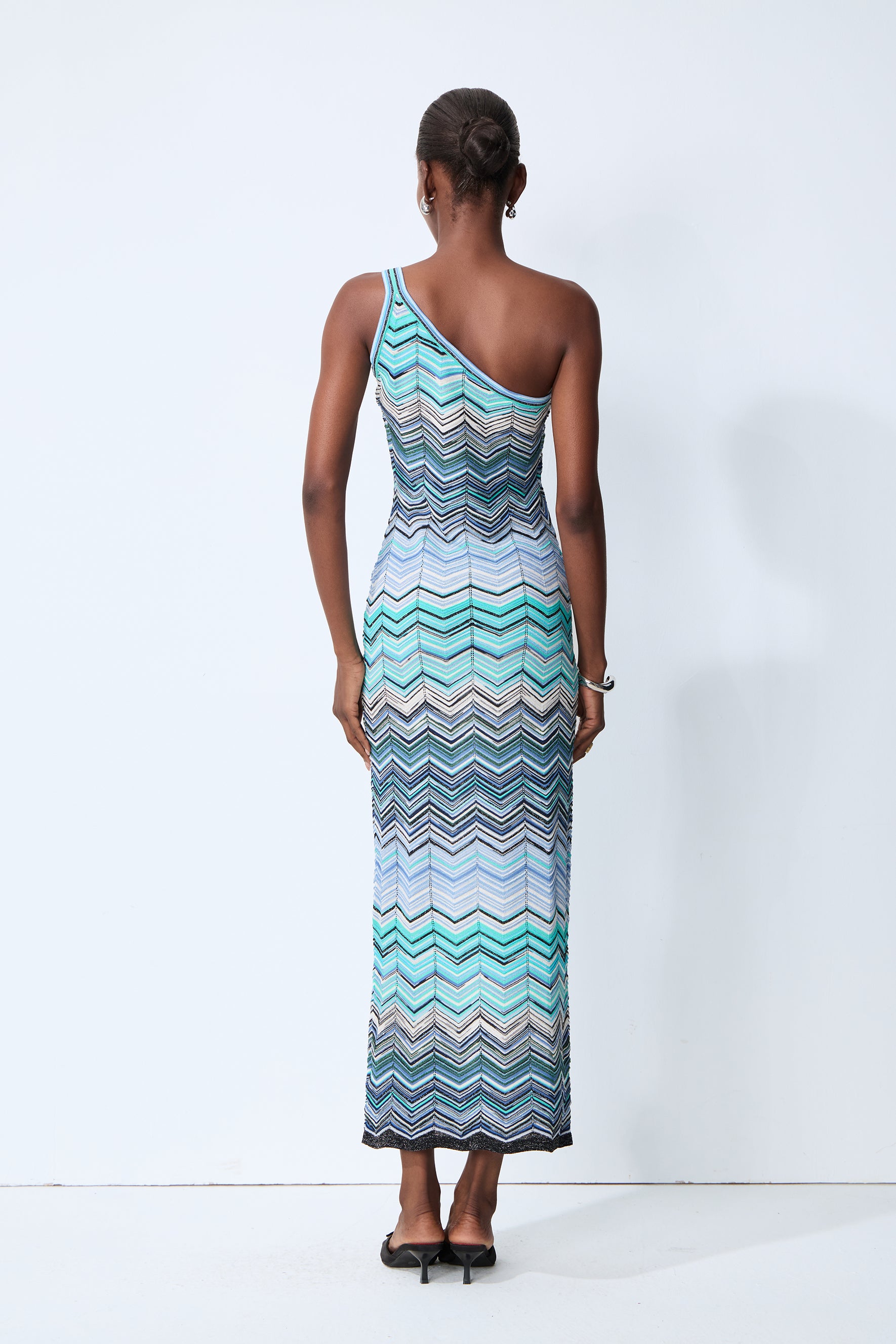 Chevron Knit One-Shoulder Midi Dress - view 4