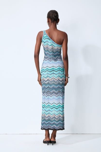 Chevron Knit One-Shoulder Midi Dress - view 4