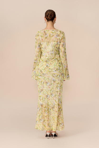 Yellow Floral Chiffon Top and Maxi Skirt Set - view 4