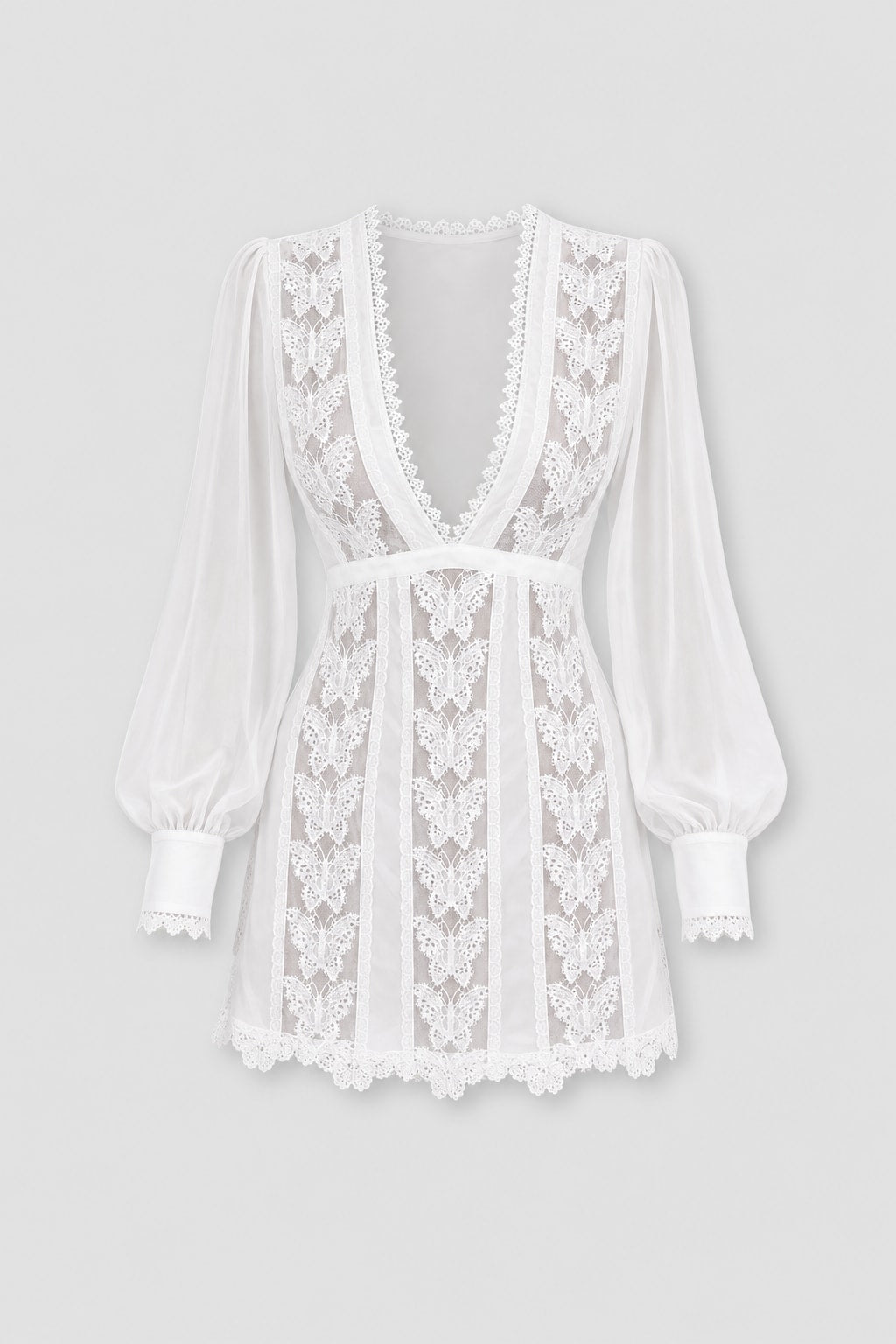 White Lace V-Neck Summer Dress - 1
