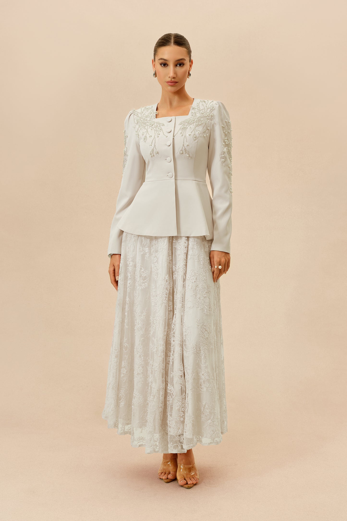 Pearl Peplum Jacket and Lace Maxi Dress Set - view 2