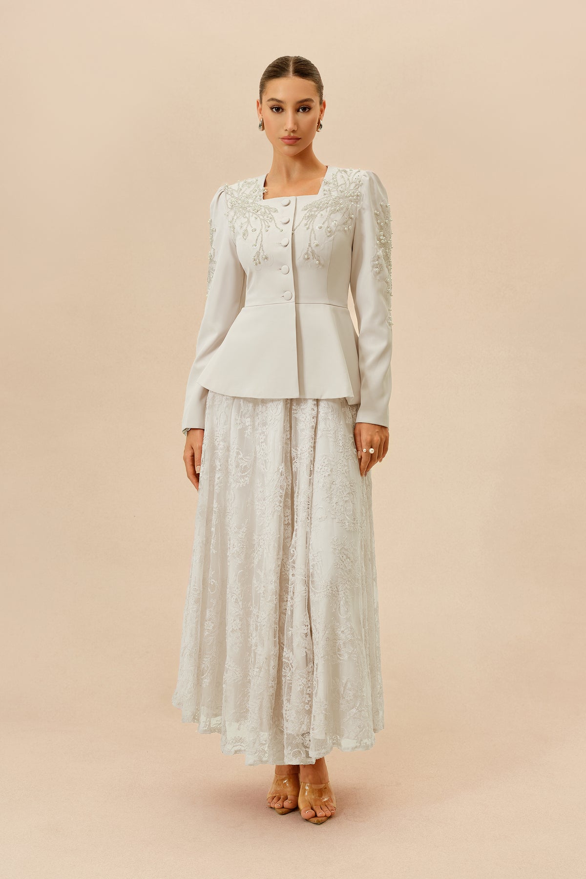 Pearl Peplum Jacket and Lace Maxi Dress Set - view 2