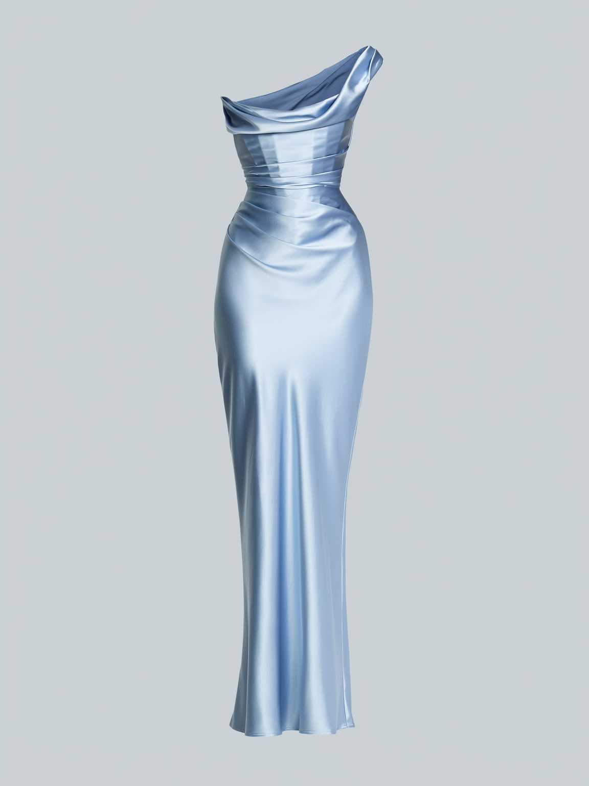 Satin one-shoulder pleated maxi dress