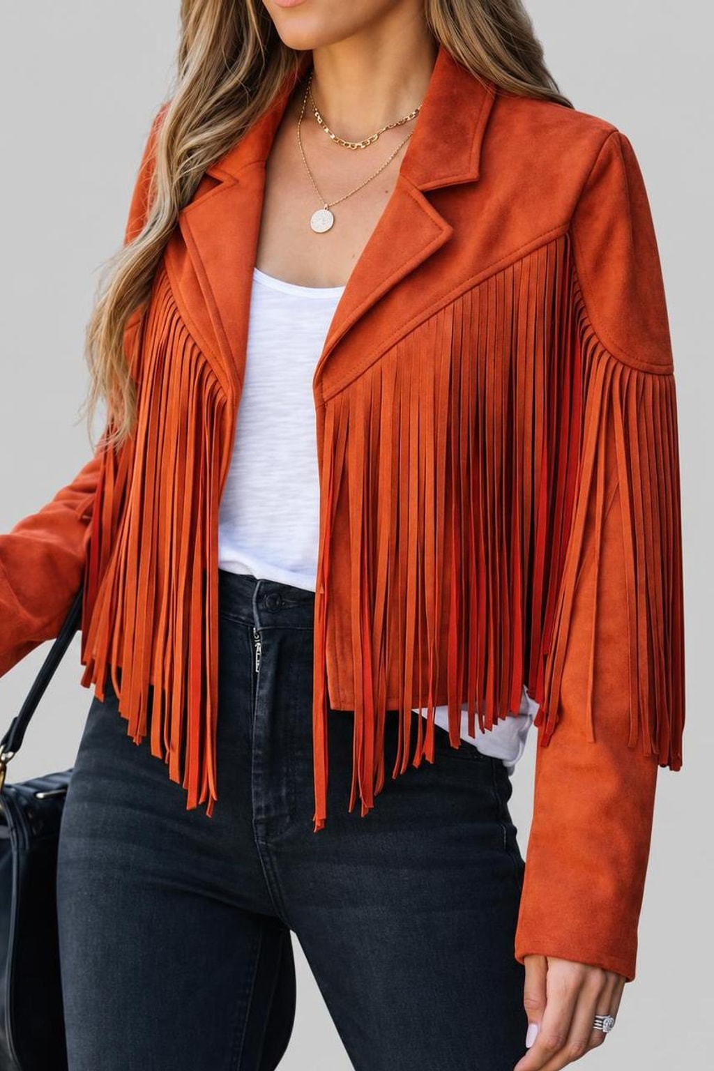 Faux Suede Fringe Cropped Jacket - 3