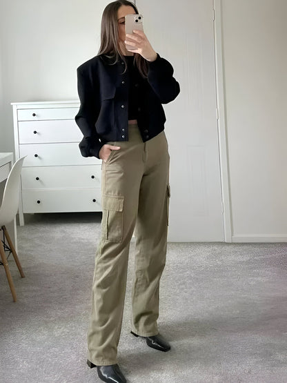 Cropped woven bomber jacket with rib-knit trim - view 5