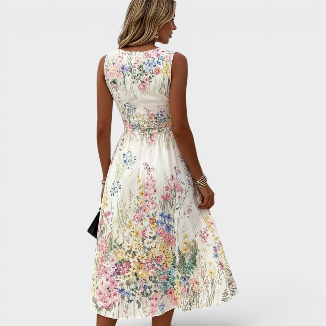 Watercolor Floral Sleeveless Midi Dress - view 5