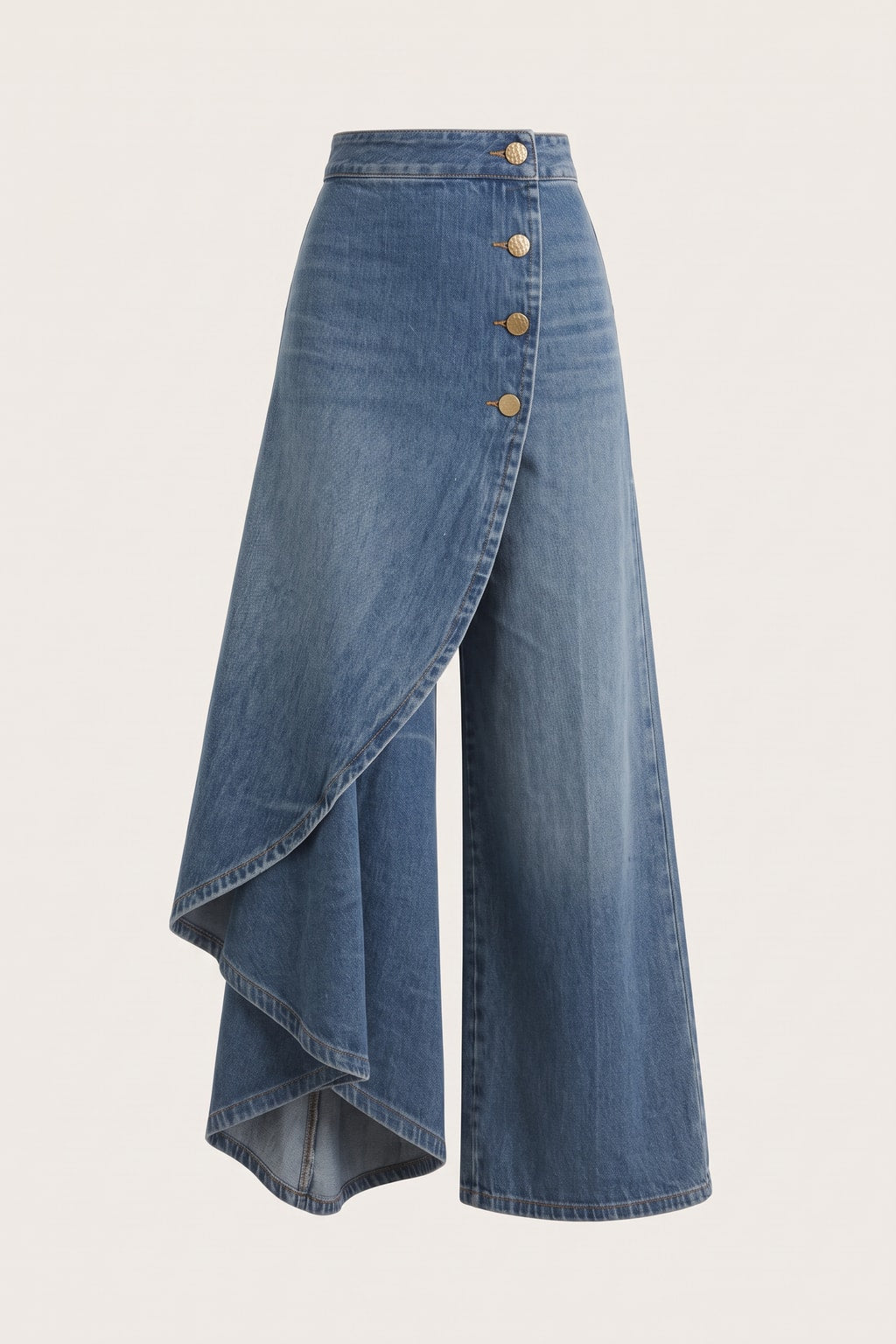 Cotton Wide-Leg Pants With Button-Front Detail - 1