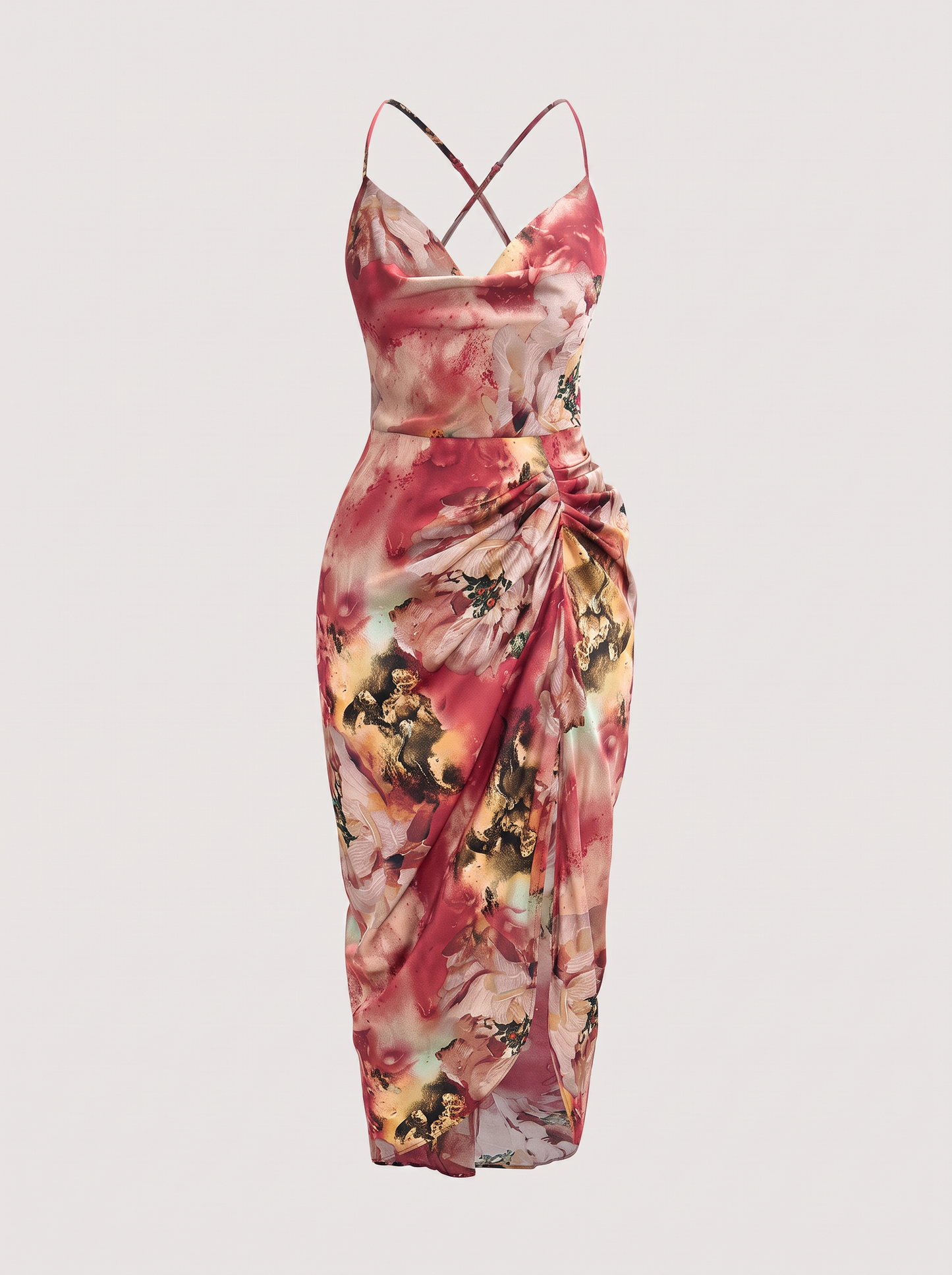Satin draped cowl neck midi dress - view 6