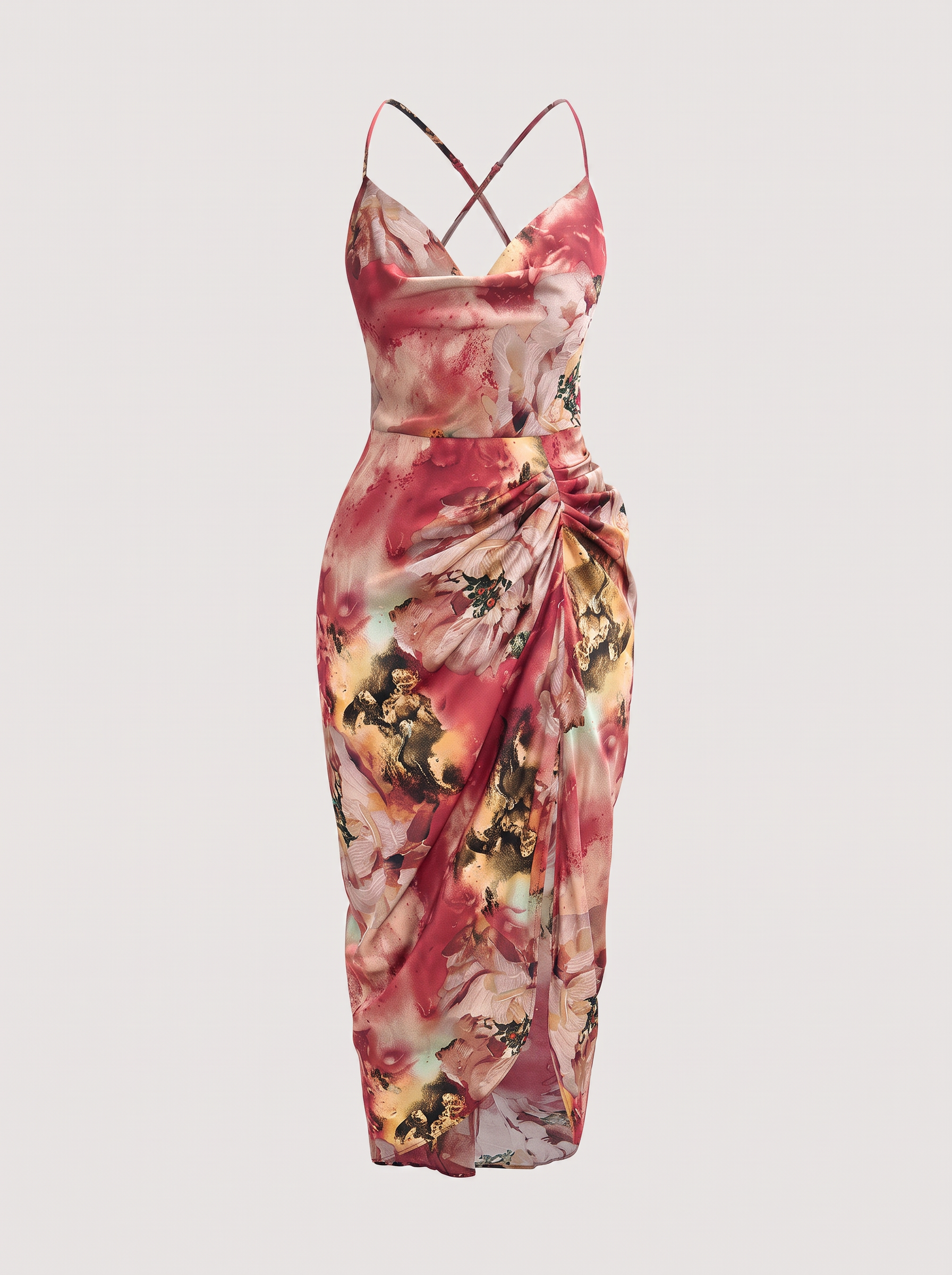 Satin draped cowl neck midi dress - view 6
